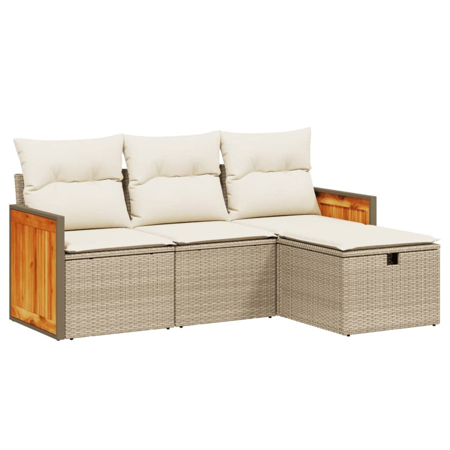 4-Delige Loungeset Met Kussens Poly Rattan Beige