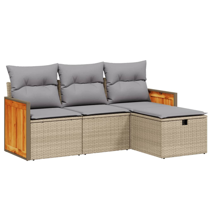 4-Delige Loungeset Met Kussens Poly Rattan Gemengd Beige