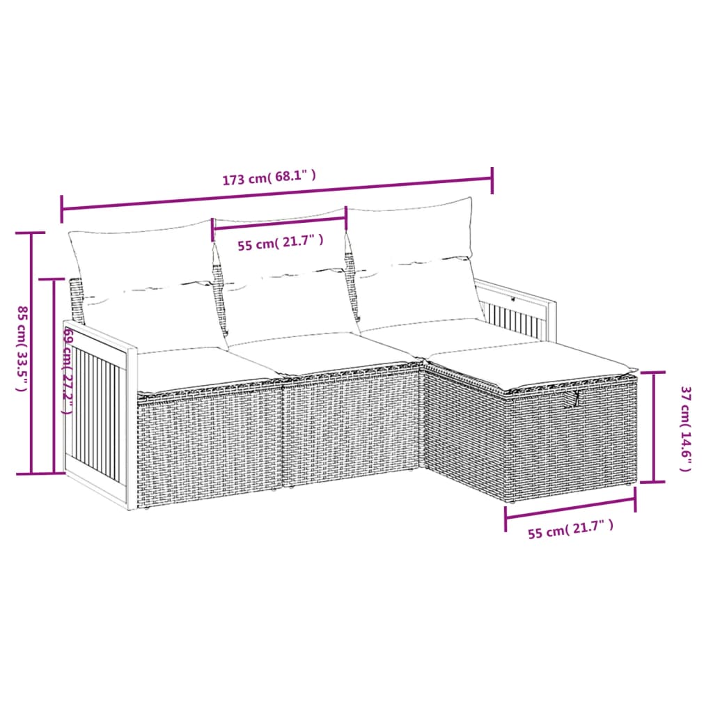 4-Delige Loungeset Met Kussens Poly Rattan Gemengd Beige