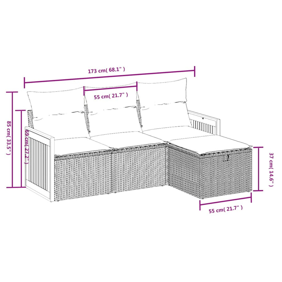 4-Delige Loungeset Met Kussens Poly Rattan Gemengd Beige