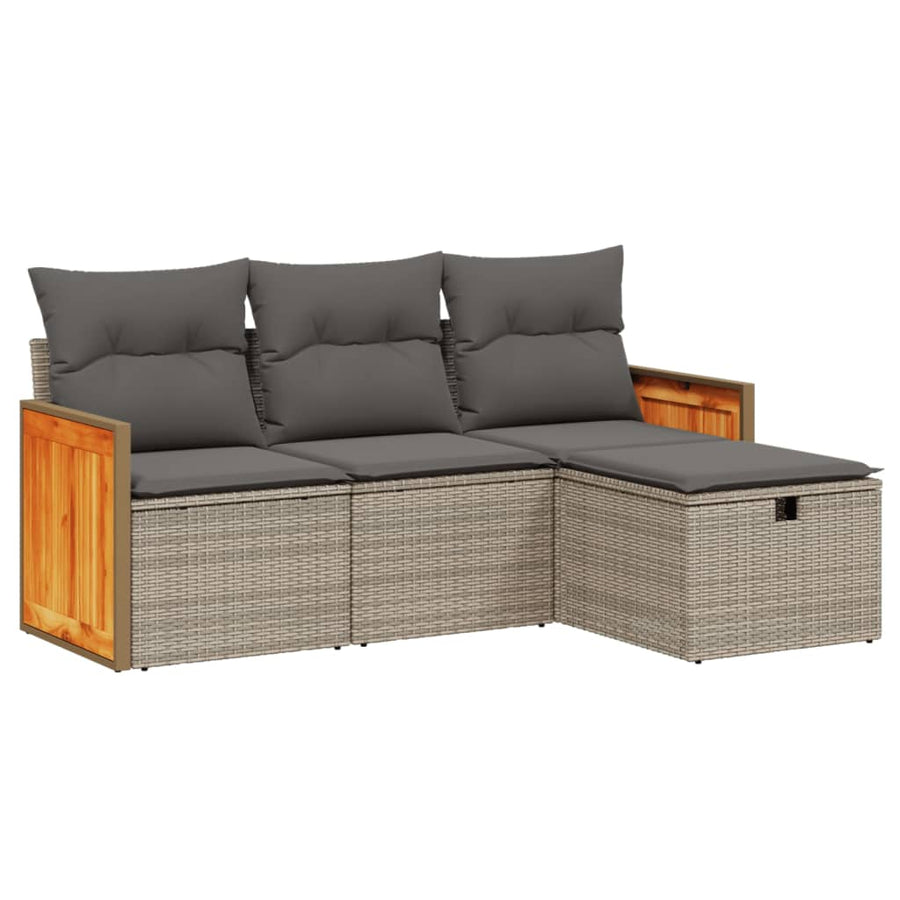 4-Delige Loungeset Met Kussens Poly Rattan Grijs