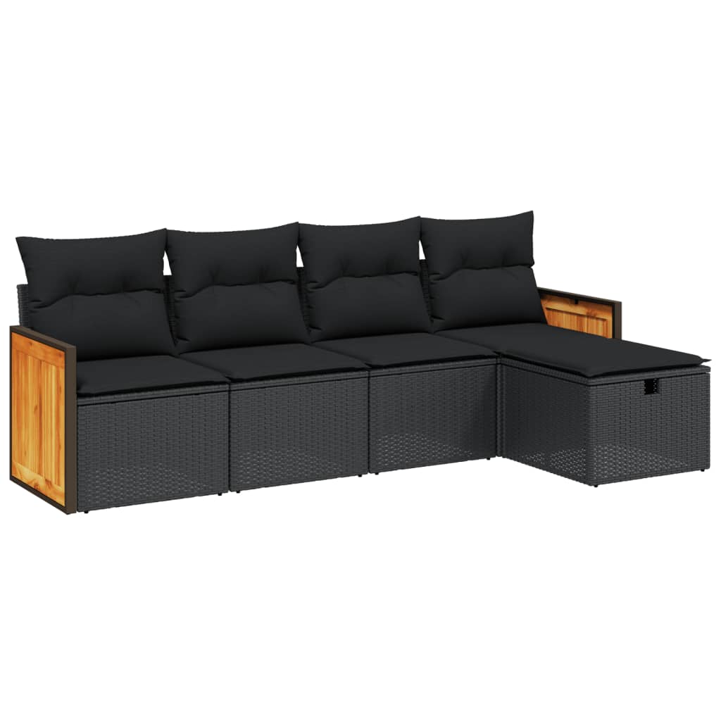 5-Delige Loungeset Met Kussens Poly Rattan Zwart