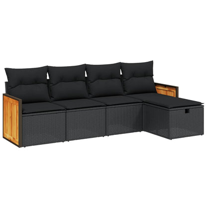 5-Delige Loungeset Met Kussens Poly Rattan Zwart