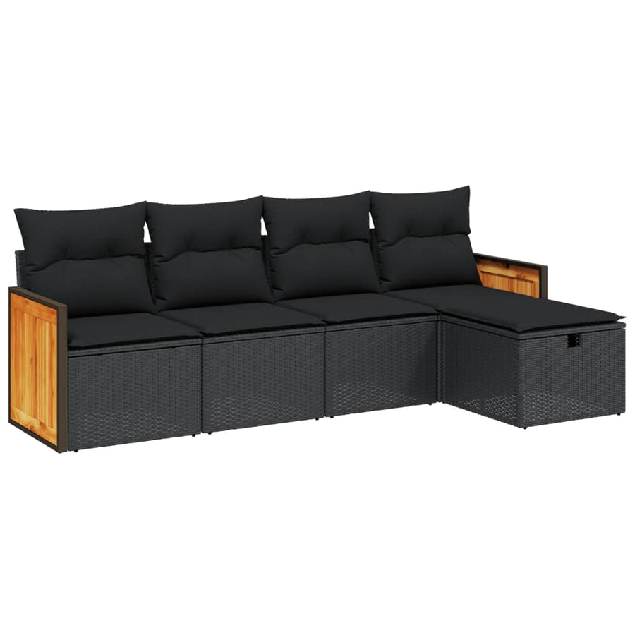 5-Delige Loungeset Met Kussens Poly Rattan Zwart