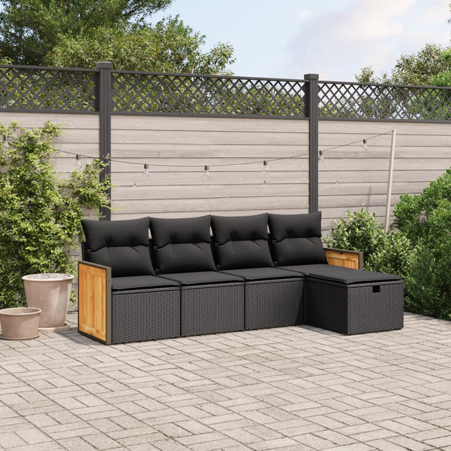 5-Delige Loungeset Met Kussens Poly Rattan Zwart