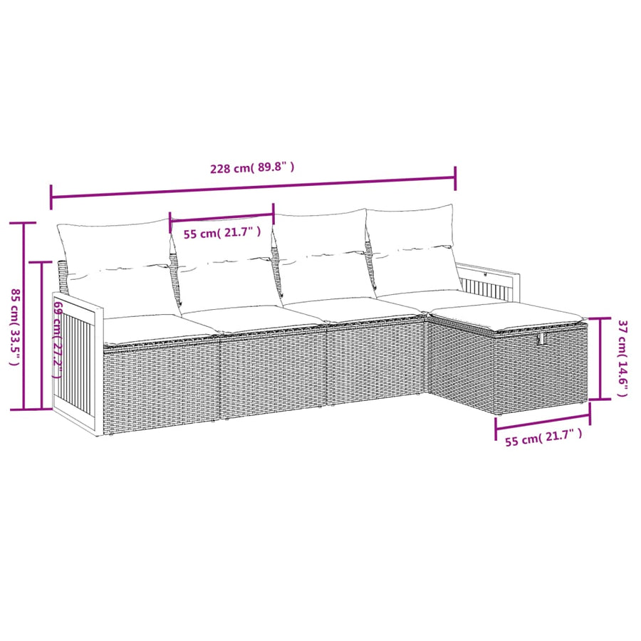 5-Delige Loungeset Met Kussens Poly Rattan Zwart