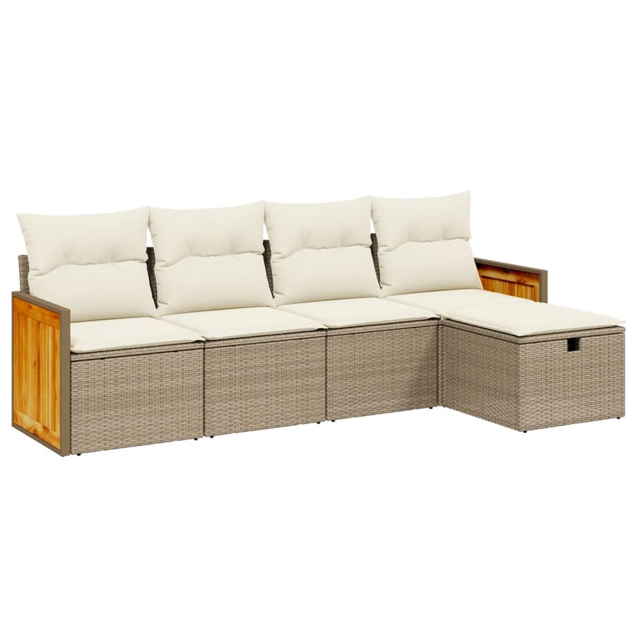 5-delige Loungeset met kussens poly rattan beige