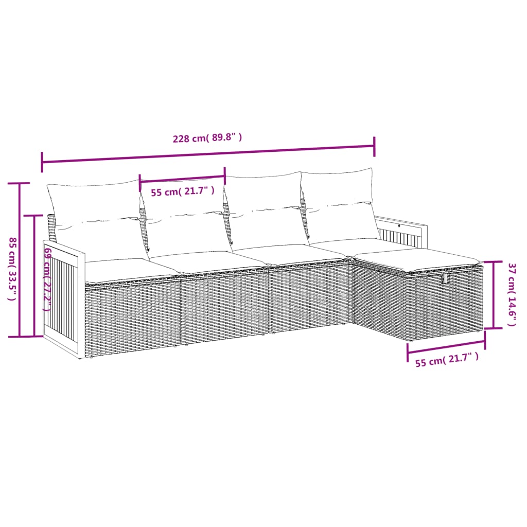 5-Delige Loungeset Met Kussens Poly Rattan Gemengd Beige
