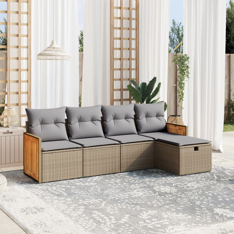 5-Delige Loungeset Met Kussens Poly Rattan Gemengd Beige