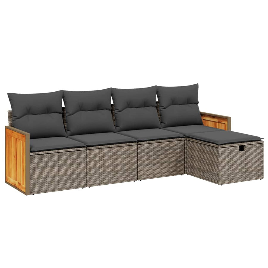 5-Delige Loungeset Met Kussens Poly Rattan Grijs