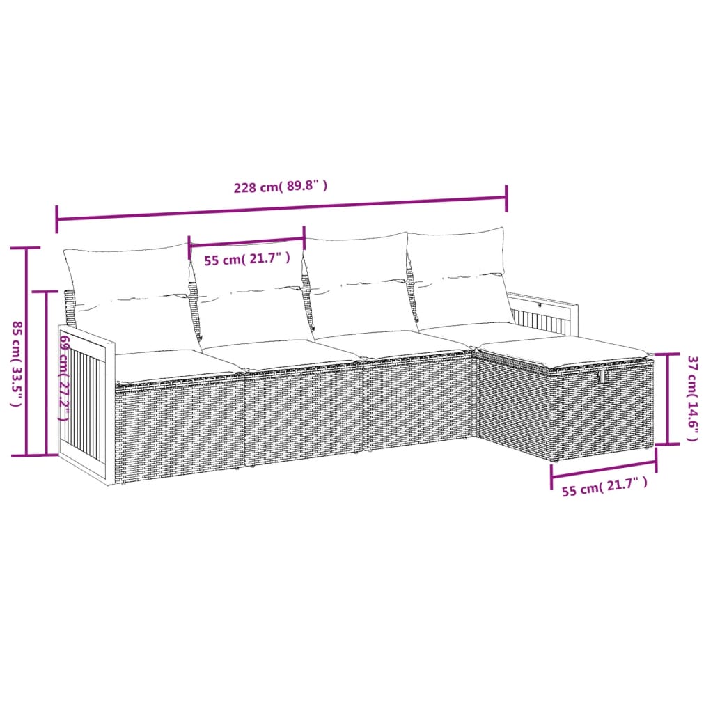 5-Delige Loungeset Met Kussens Poly Rattan Grijs