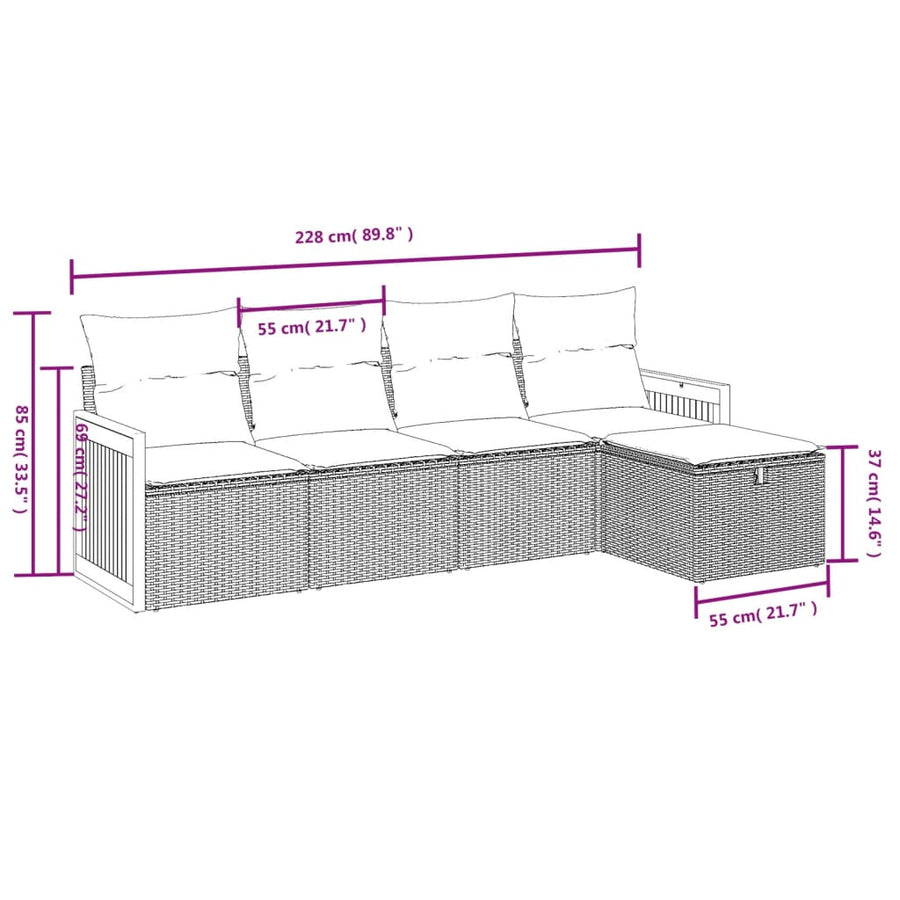 5-Delige Loungeset Met Kussens Poly Rattan Grijs