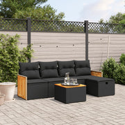 Loungeset 6-delig poly rattan zwart