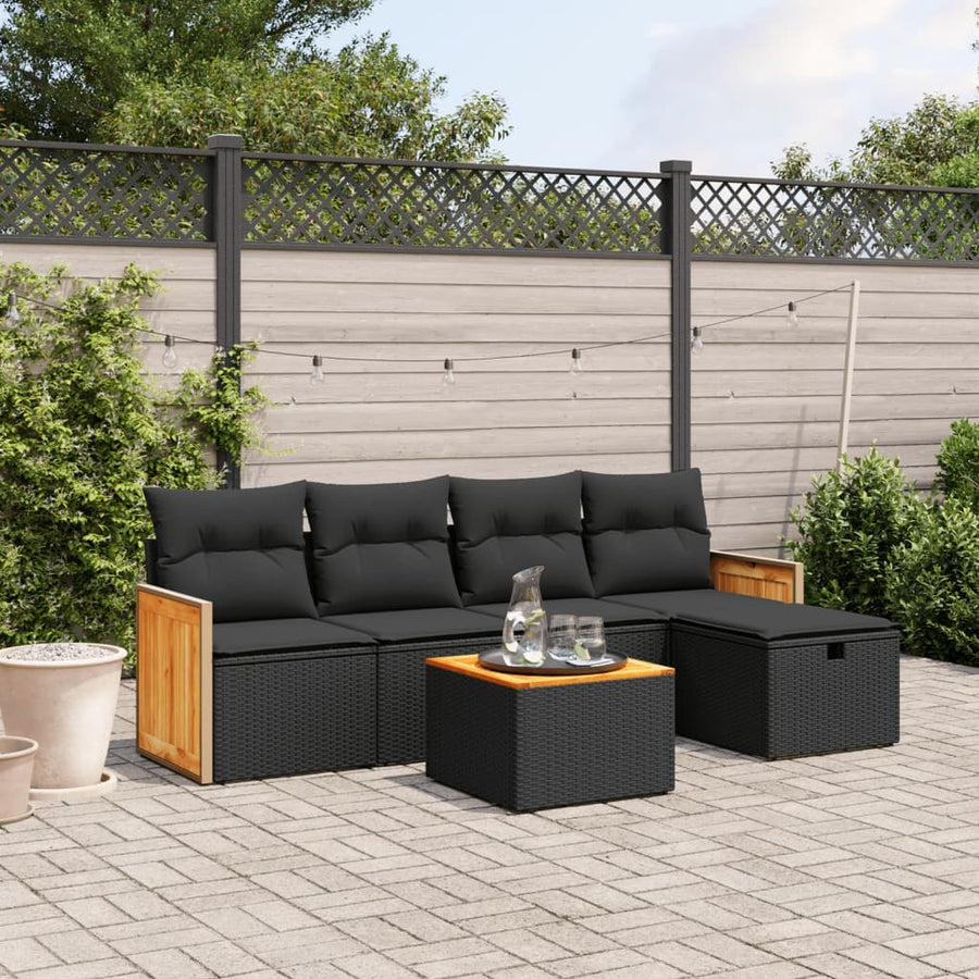 6-Delige Loungeset Met Kussens Poly Rattan Zwart