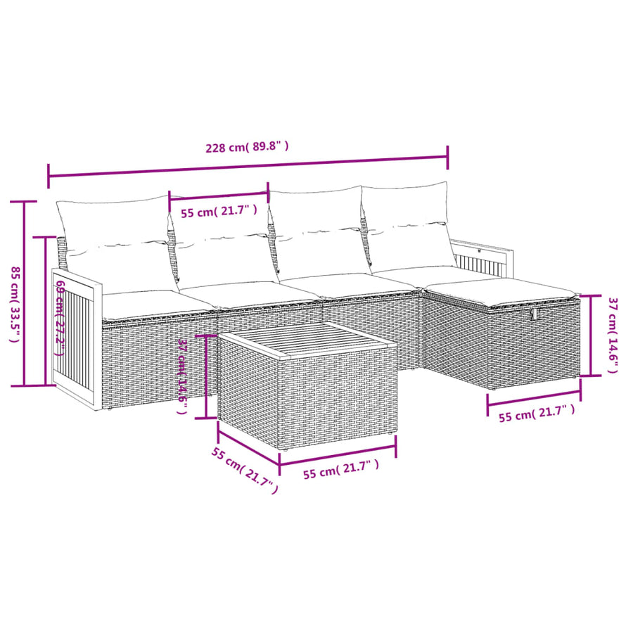 6-Delige Loungeset Met Kussens Poly Rattan Zwart