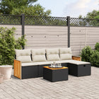 6-piece Lounge Set with cushions poly rattan black