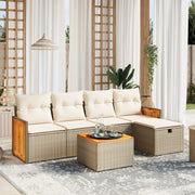 Loungeset 6-delig poly rattan beige acaciahout
