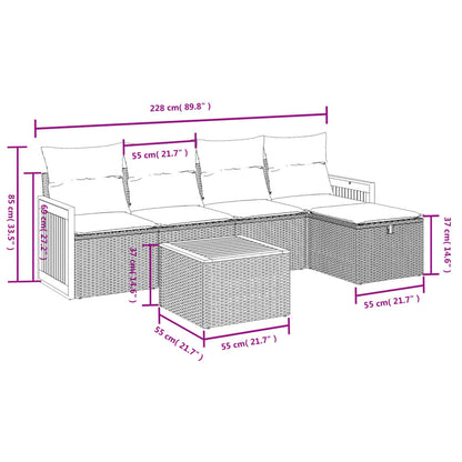 6-Delige Loungeset Met Kussens Poly Rattan Gemengd Beige