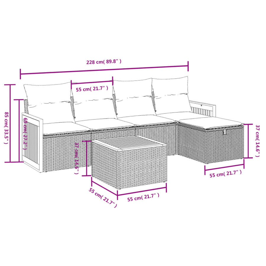 6-Delige Loungeset Met Kussens Poly Rattan Gemengd Beige