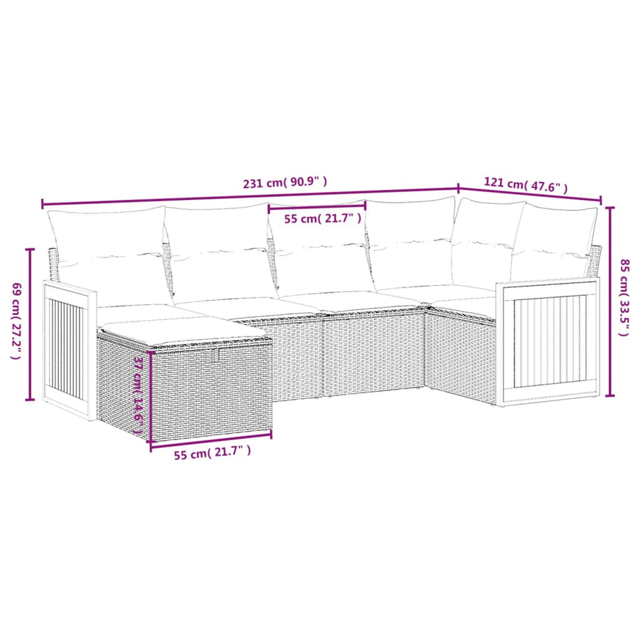 6-Delige Loungeset Met Kussens Poly Rattan Zwart