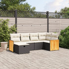 Loungeset 6-delig poly rattan zwart met kussens