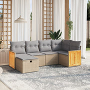 6-piece Lounge Set with Cushions Poly Rattan Mixed Beige