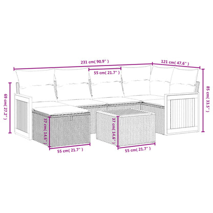 7-delige Loungeset met kussens poly rattan beige