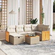 Loungeset 7-delig poly rattan beige acaciahout