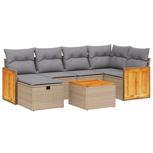7-Delige Loungeset Met Kussens Poly Rattan Gemengd Beige