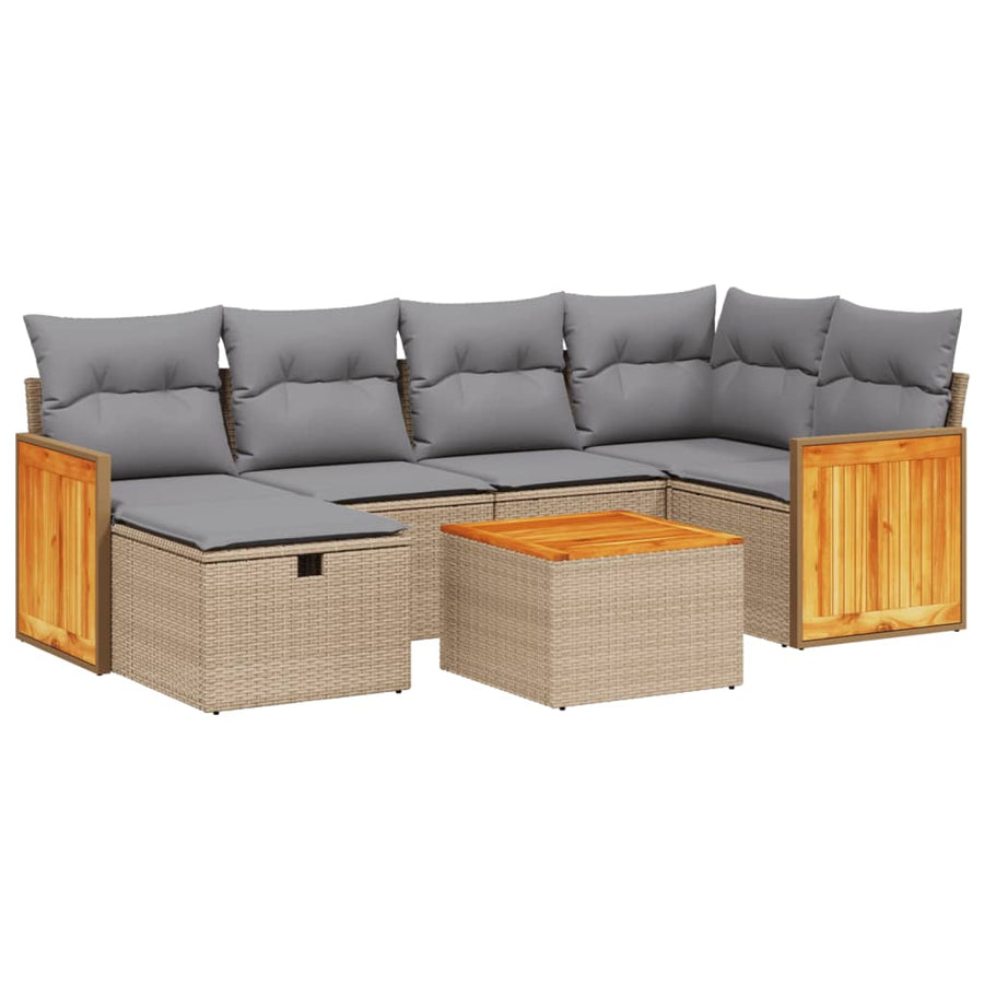 7-Delige Loungeset Met Kussens Poly Rattan Gemengd Beige