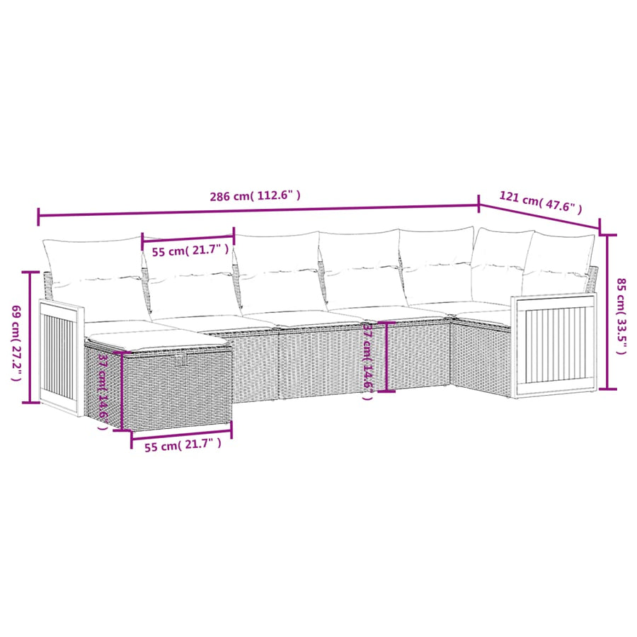 7-Delige Loungeset Met Kussens Poly Rattan Zwart