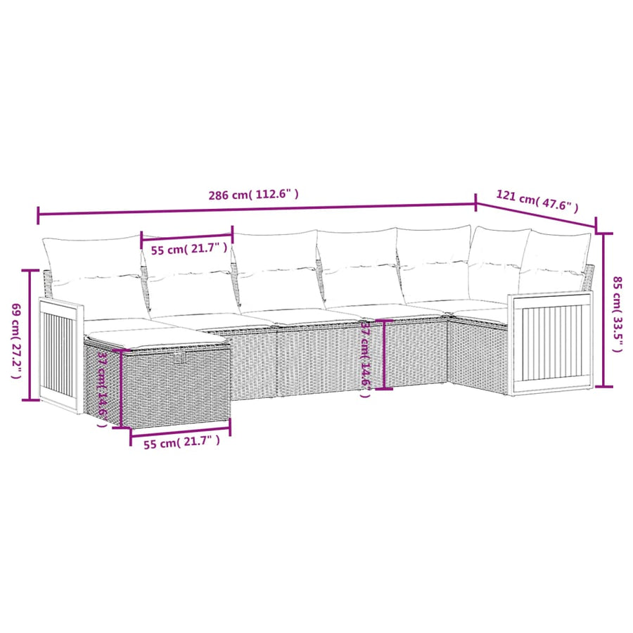 7-Delige Loungeset Met Kussens Poly Rattan Zwart