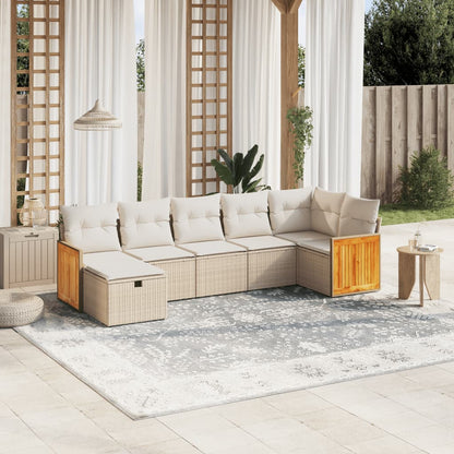 7-Delige Loungeset Met Kussens Poly Rattan Beige