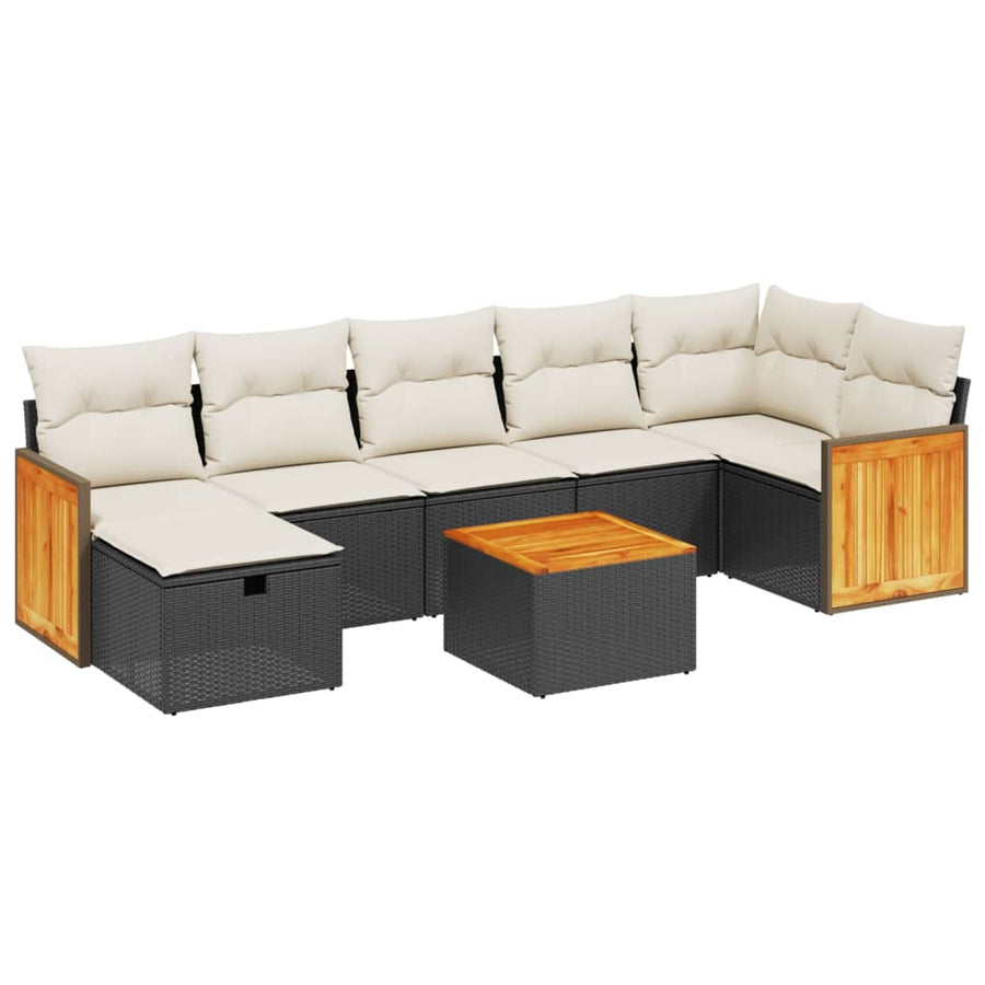 8-delige Loungeset met kussens poly rattan zwart