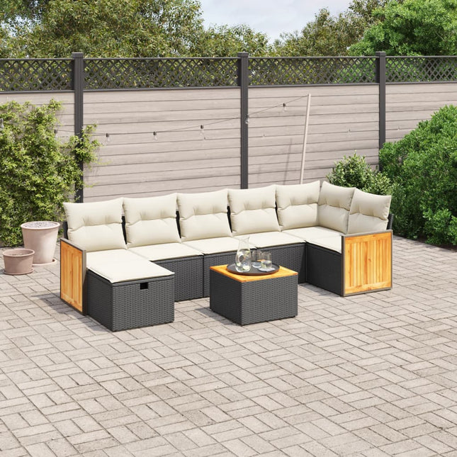 8-delige Loungeset met kussens poly rattan zwart