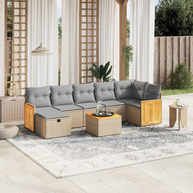 8-Delige Loungeset Met Kussens Poly Rattan Gemengd Beige