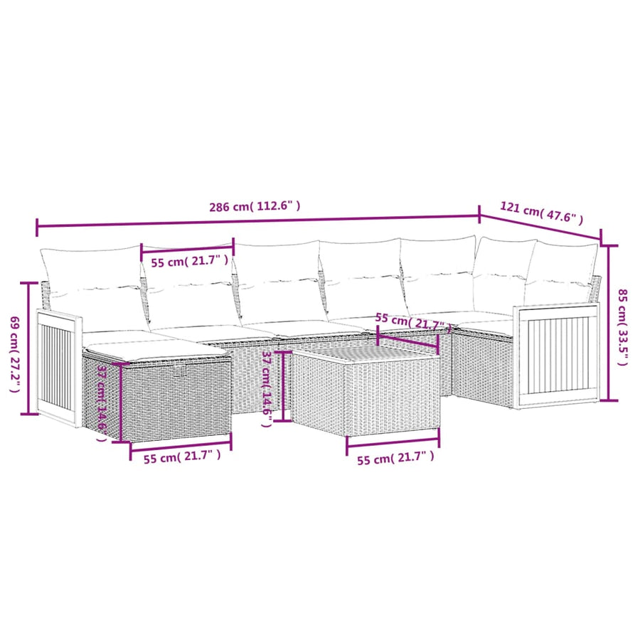 8-Delige Loungeset Met Kussens Poly Rattan Grijs