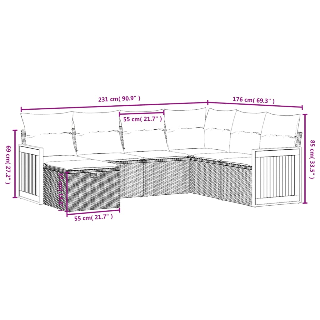 7-Delige Loungeset Met Kussens Poly Rattan Beige