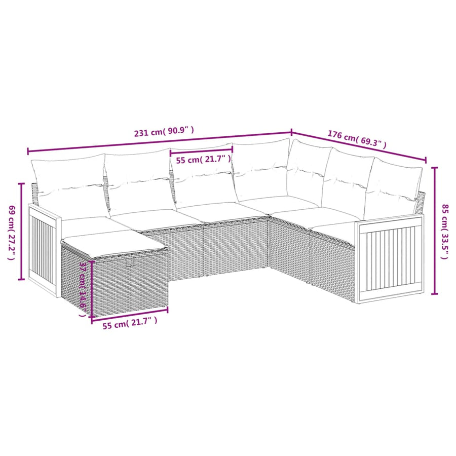 7-Delige Loungeset Met Kussens Poly Rattan Grijs