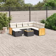 Loungeset 8-delig poly rattan zwart met kussens