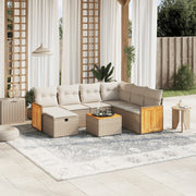 Loungeset 8-delig poly rattan beige met kussens