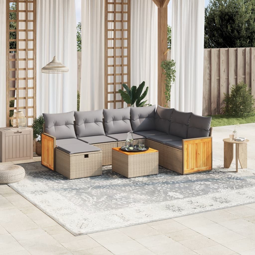 8-Delige Loungeset Met Kussens Poly Rattan Gemengd Beige