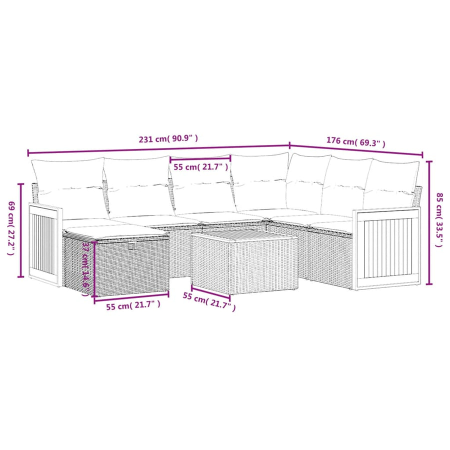 8-Delige Loungeset Met Kussens Poly Rattan Grijs