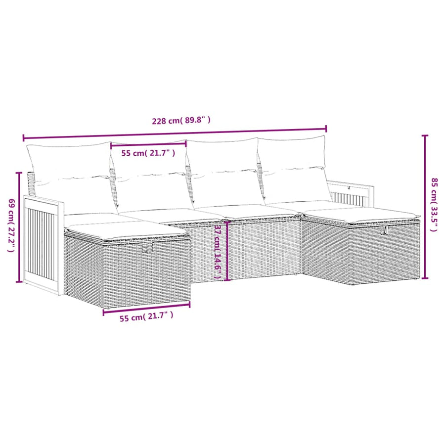 6-Delige Loungeset Met Kussens Poly Rattan Zwart