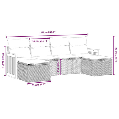 6-Delige Loungeset Met Kussens Poly Rattan Gemengd Beige