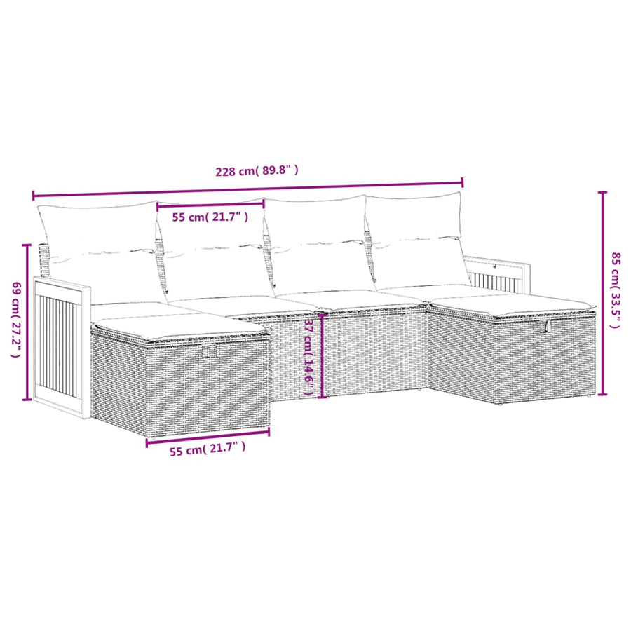 6-Delige Loungeset Met Kussens Poly Rattan Grijs