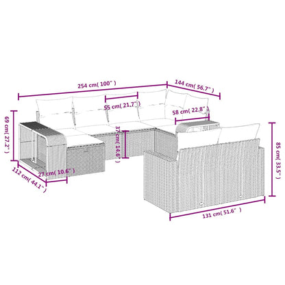 10-delige Loungeset met kussens poly rattan zwart