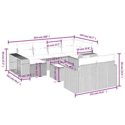 11-Delige Loungeset Met Kussens Poly Rattan Zwart