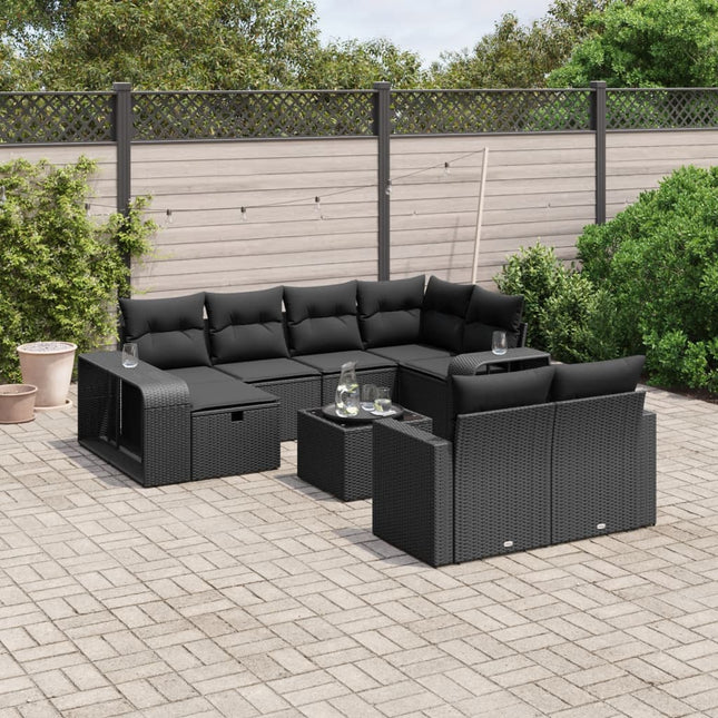 11-Delige Loungeset Met Kussens Poly Rattan Zwart