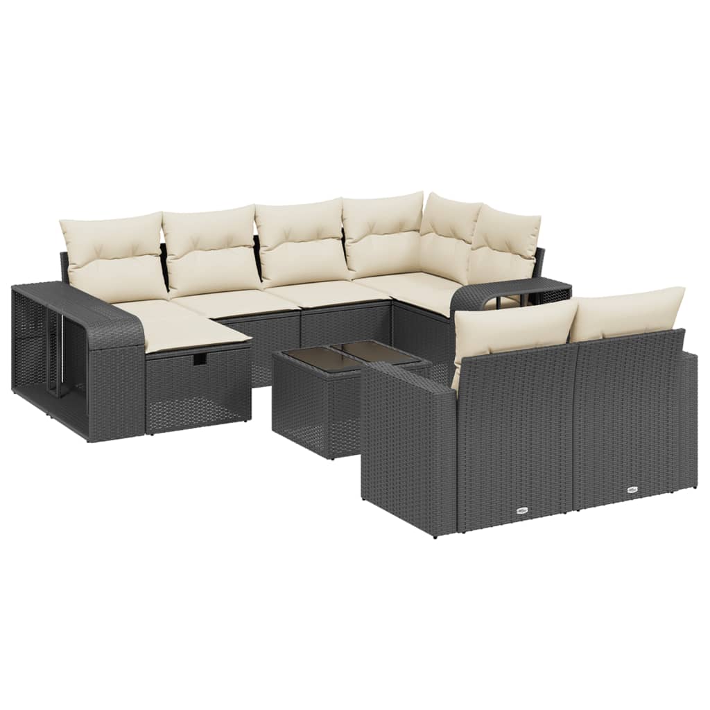 11-delige Loungeset met kussens poly rattan zwart